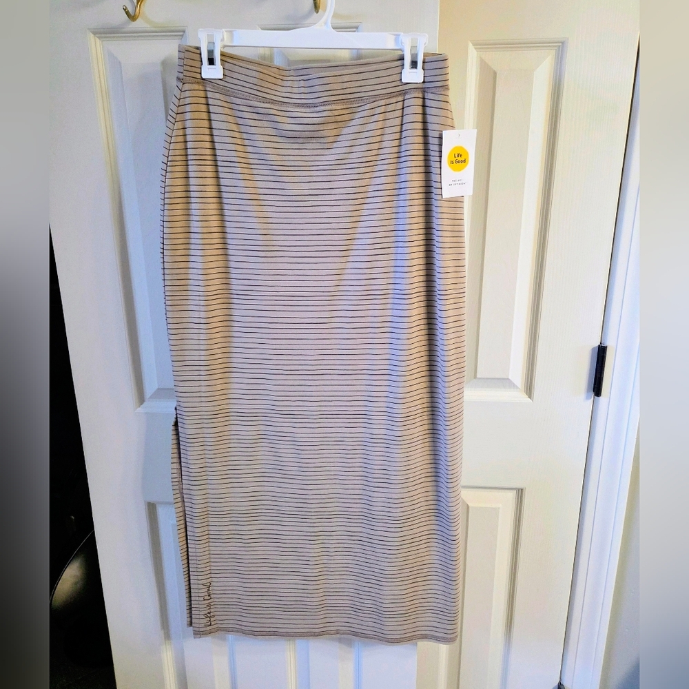 Life is Good Beige Striped Maxi Skirt